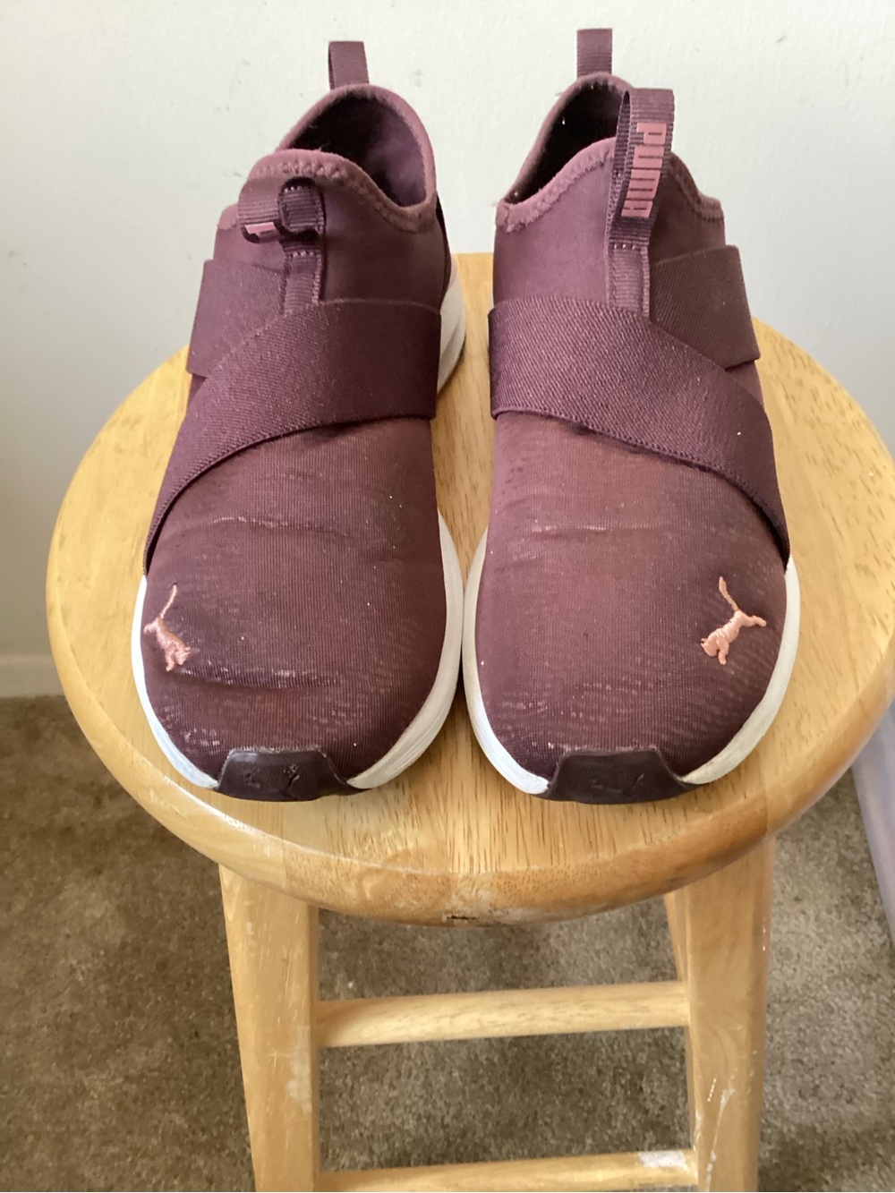 Puma Kids Slip-On Sneakers in Burgundy with Pink Logo